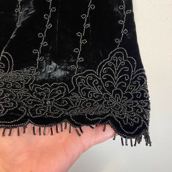 Lafayette 148 Black Velvet Beaded Fringe Tank Top Size 6 - Picture 4 of 13